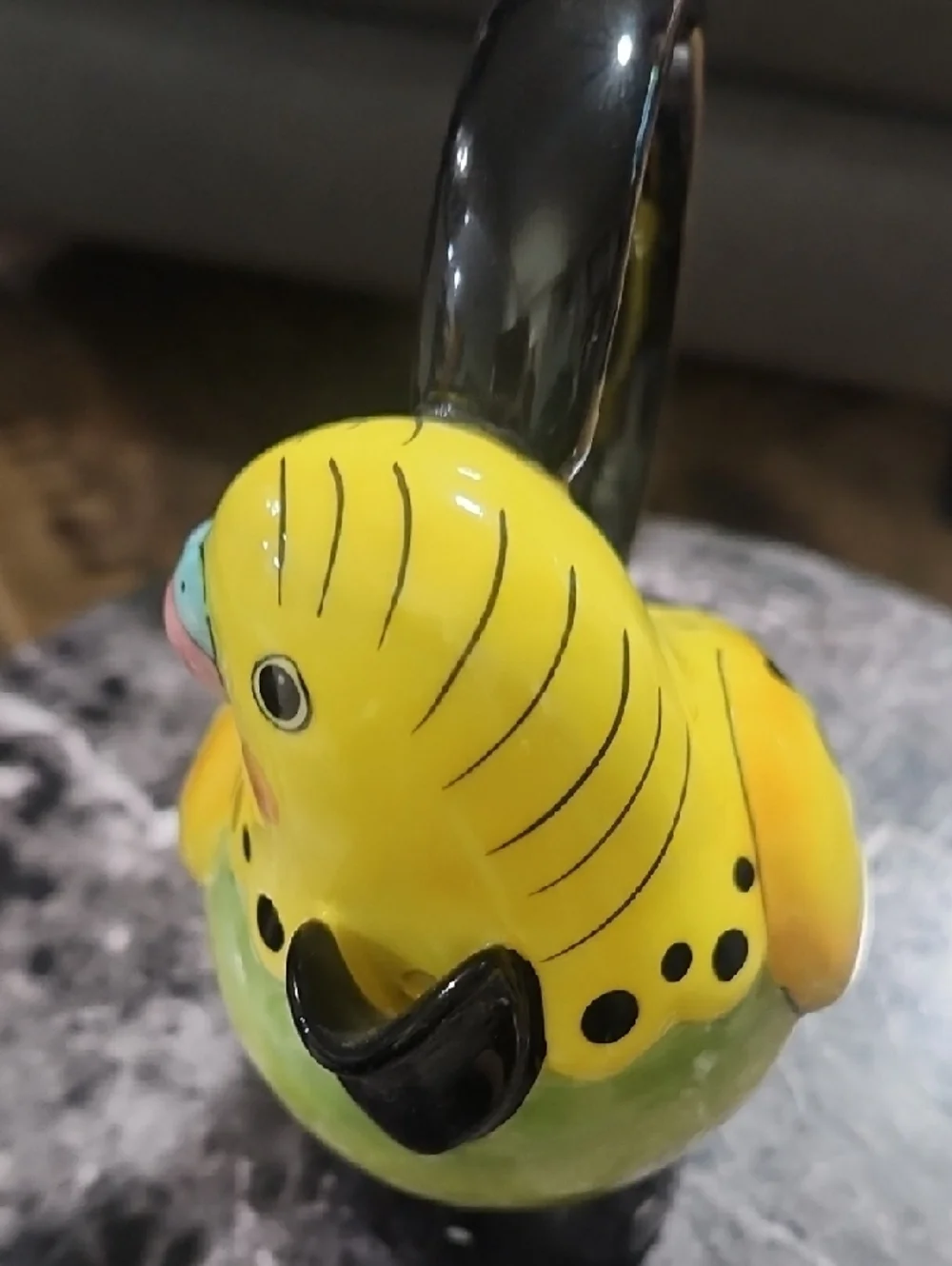 Yellow Budgie Ceramic Bird Waterer - Bright Yellow and Green. No Cover Or Cup.